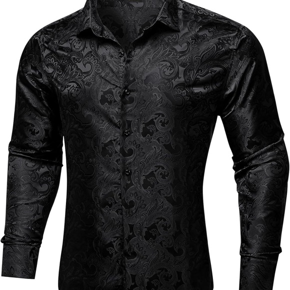 Elegant DiBanGu Mens Silk Paisley Dress Shirts Long Sleeve. - Picture 2 of 7